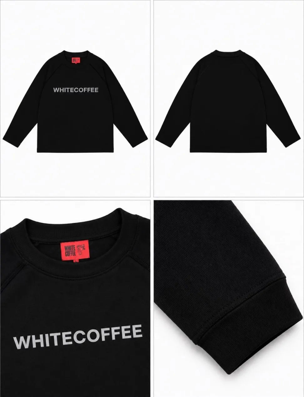 WHITE COFFEE Logo Raglan Long Sleeve – Black