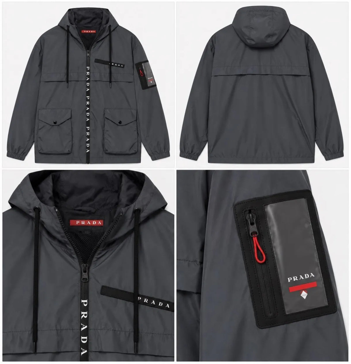 Prada Hooded Nylon Utility Jacket – Grey