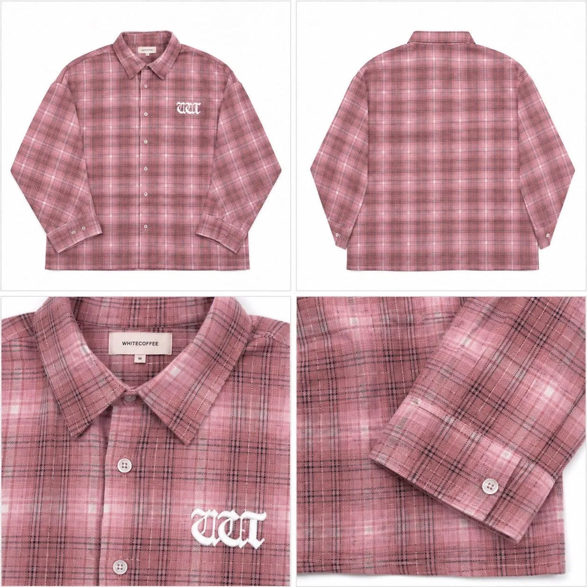 White coffee flannel shirt pink