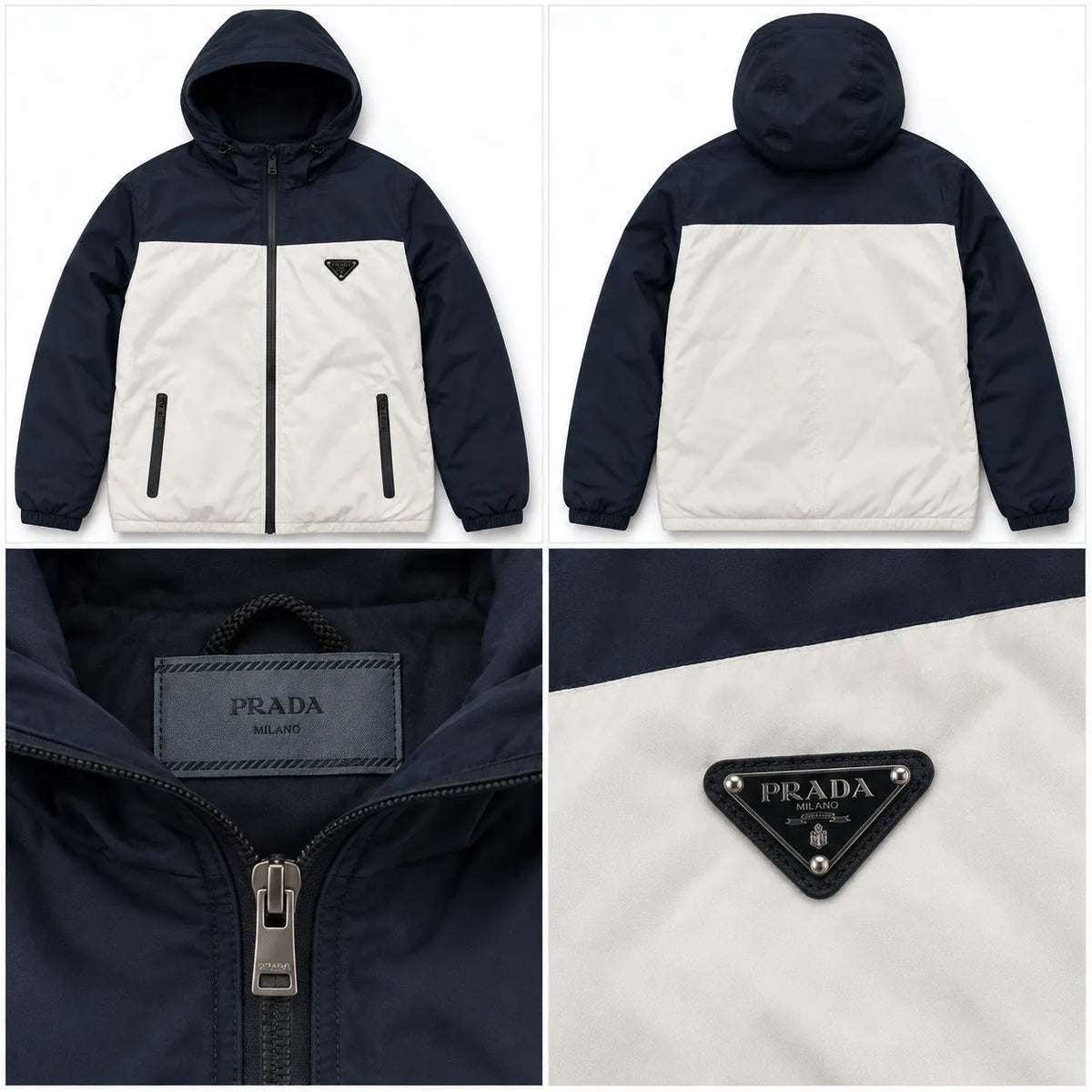 Prada Two-Tone Hooded Jacket – Navy/White