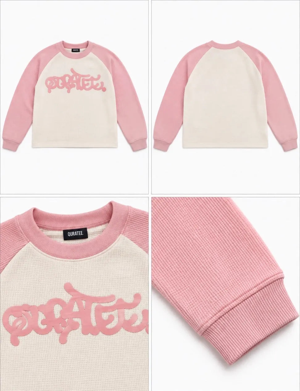 QURATEE Logo Raglan Long Sleeve – Pink / Cream