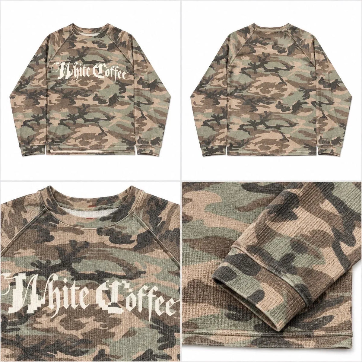 White Coffee Camo Waffle Long Sleeve