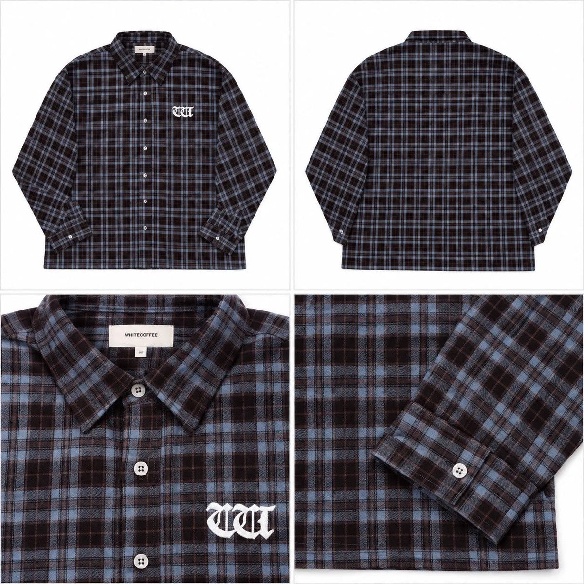 White coffee flannel shirt blue