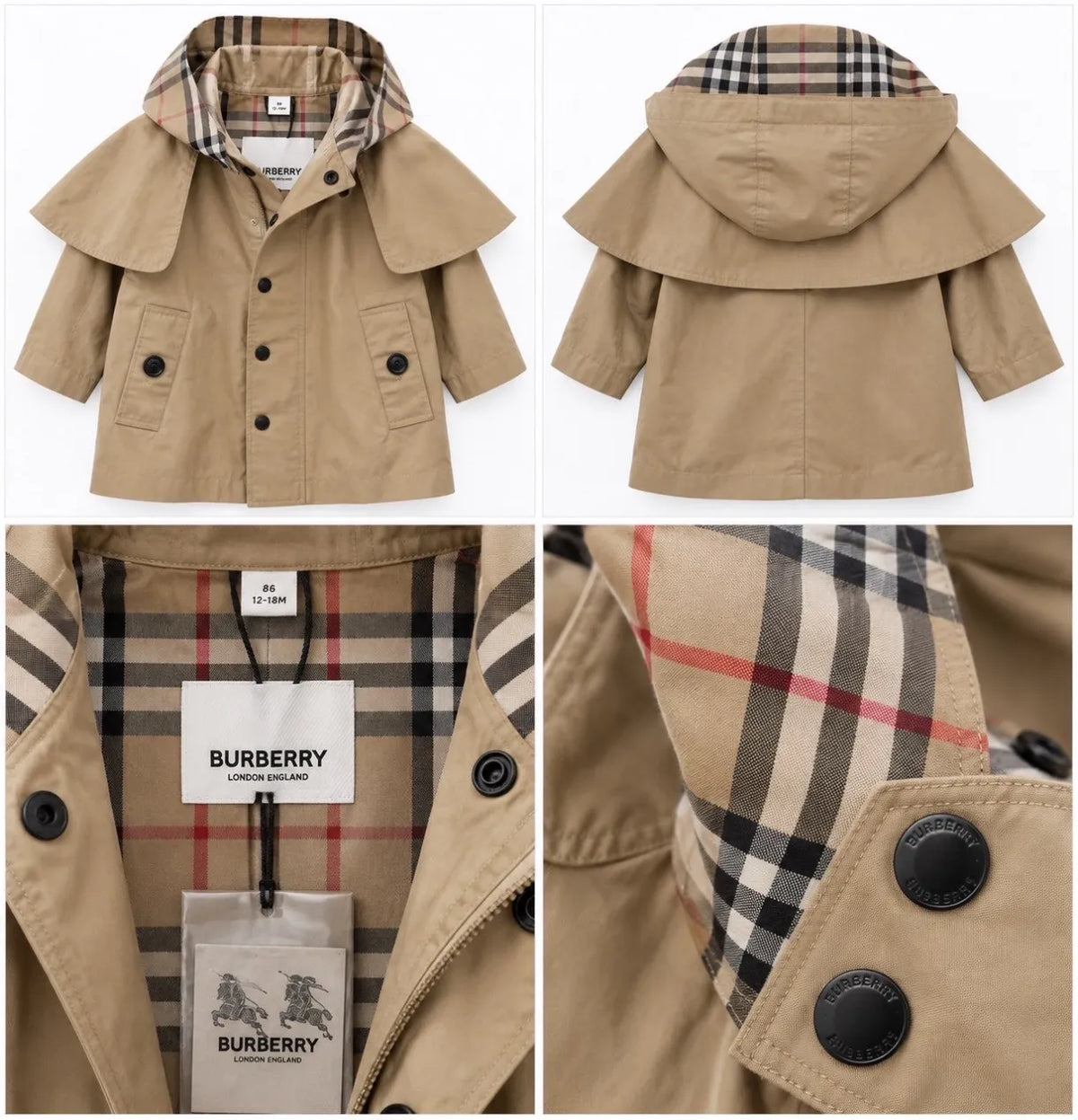 Burberry Check-Lined Hooded Trench Jacket – Beige