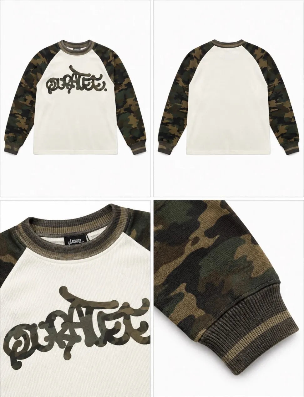 QURATEE Logo Raglan Long Sleeve – Camo / Cream