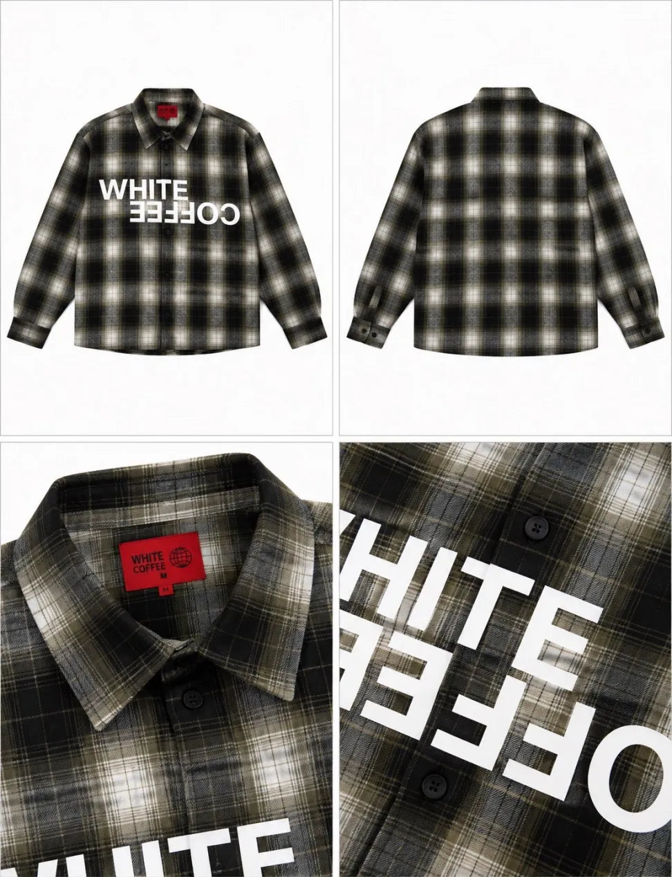 WHITE COFFEE Logo Flannel Shirt – Olive
