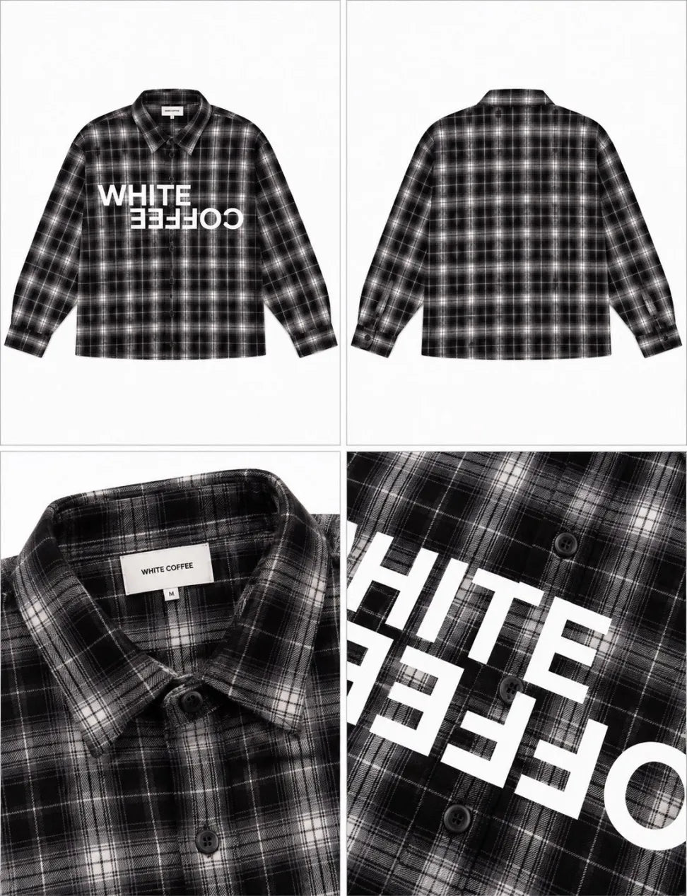 WHITE COFFEE Logo Flannel Shirt – Black