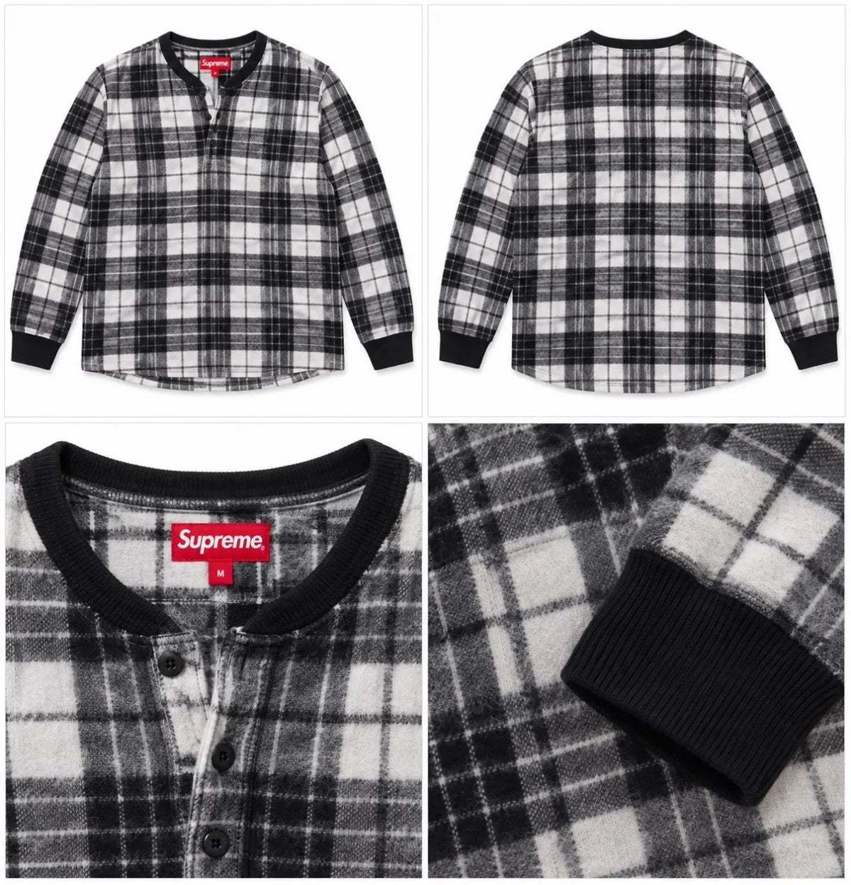 Supreme Plaid Henley Long Sleeve – Black/White
